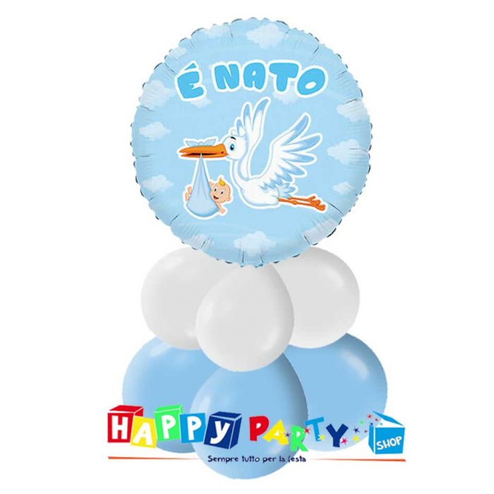 composizione palloncini centrotavola nascita azzurro