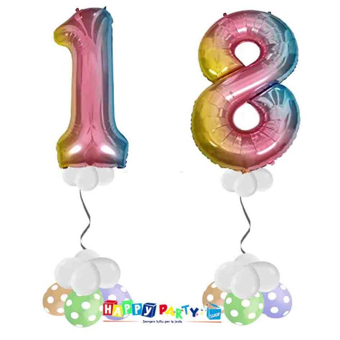 palloncini BASE da terra numeri doppi 18 anni arcobaleno